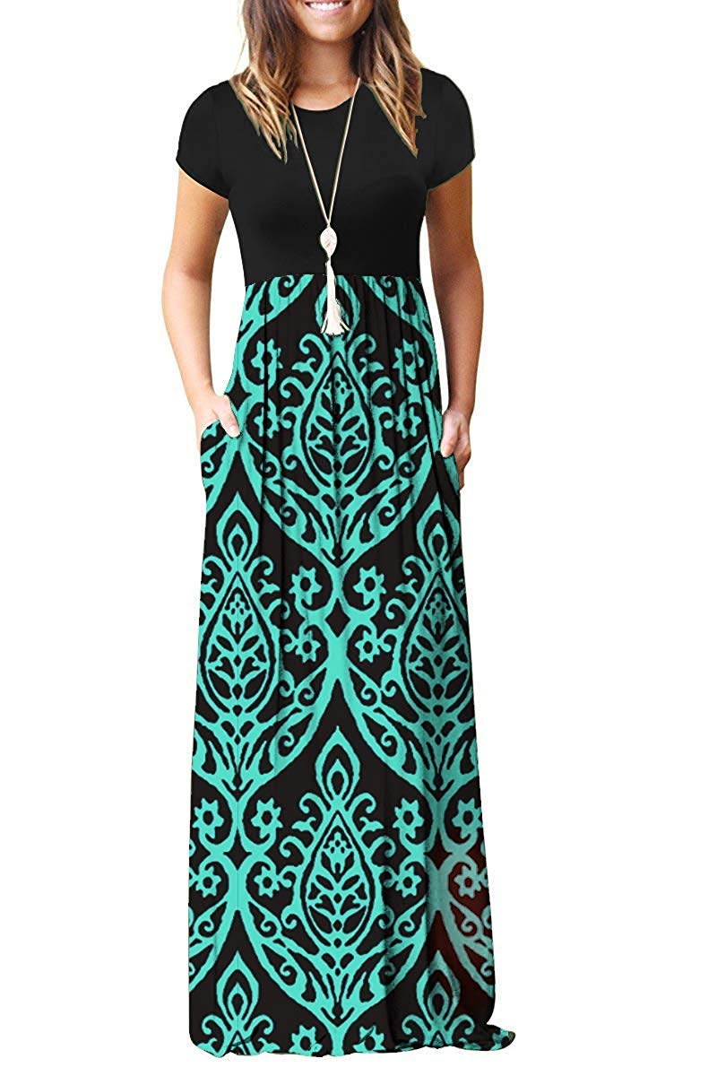 AUSELILY Women's Short Sleeve Loose Plain Casual Long Maxi Dresses for Women 2026 Black Green XL - Image 1